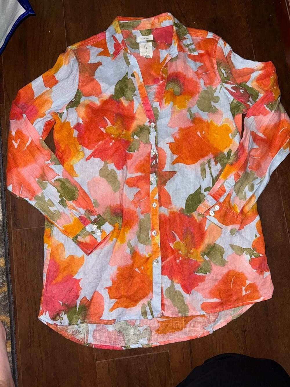 Joie 100% Linen Floral Watercolor Button Down Blouse